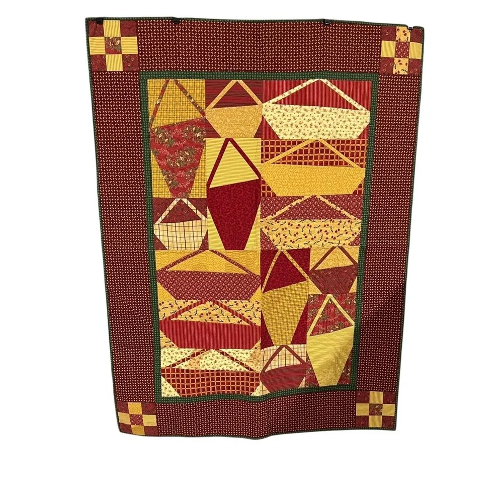 Handmade Patchwork Quilt 42x56 Primitive Country‎ Throw Burgundy Gold